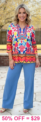 Sunset Mosaic colorful print top