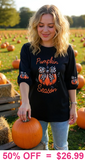 Pumpkin Season with leopard bows black top