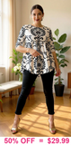 White & Black Damask Top