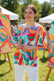Colorful Blouse with button & tie neck