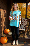 Howdy Fall Turquoise Top w/ pumpkin & leopard sleeves