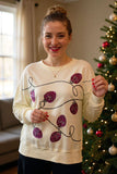 Cream Top with Sequin Christmas Lights