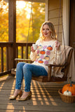 Pumpkin & Flowers Cream Long sleeve top