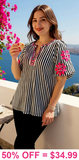 Striped Blouse with pink embroidery sleeves