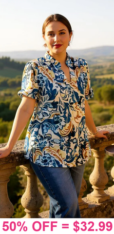 Blue, Tan, Cream design top