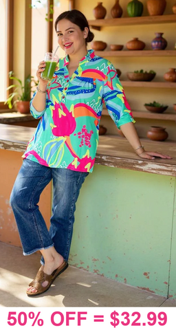 Blue & Green baby doll blouse - Loose Fit