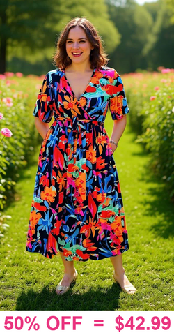Black, Blue, Orange Floral Dress