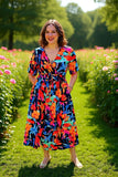 Black, Blue, Orange Floral Dress