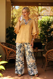 Sml, Large,  2X, 2 Piece Set: Tan ruffle bell sleeve top & Pants