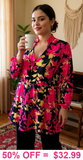 Pink & Black Floral Baby Doll Top - Loose Fitting