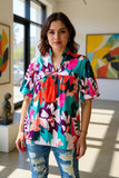 Red, Teal, Purple, Pink, Turquoise Mix Floral Top