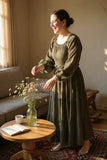 Dark Olive Smocked, layered-tiered dress