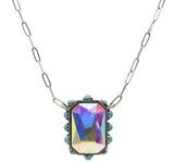 Rectangle Colored Glass Stone w/TQ Stone Necklace