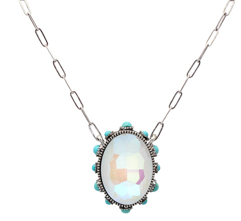 Bling Paperclip Necklace w/ Turquoise Bead Frame