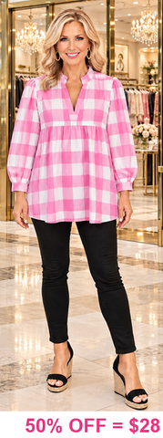 Pink plaid baby doll top