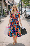 Black, Blue, Orange Floral Dress
