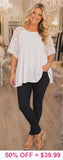Cream layered baby doll top lace puff sleeve