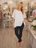 Cream layered baby doll top lace puff sleeve