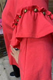 Coral Blouse with stud ruffle sleeves