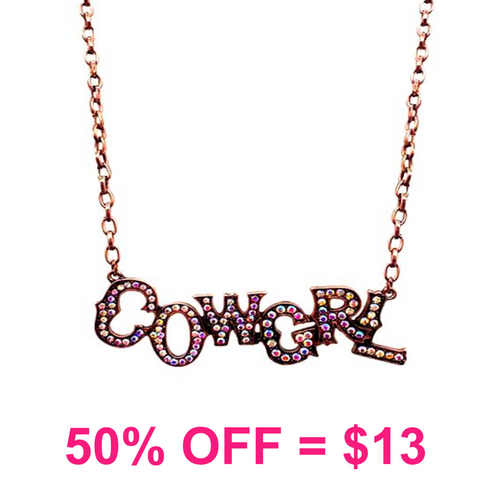 Rhinestone "COW GRL" Metal Necklace