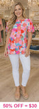 Floral Top With Ruffle Flutter Sleeve