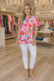 Floral Top With Ruffle Flutter Sleeve