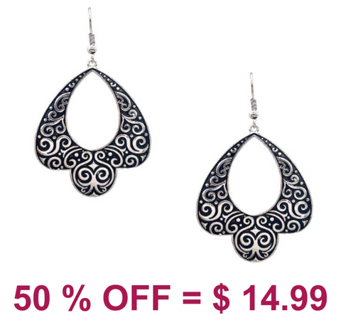 Engraved Silver Tone Earrings