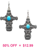 Western Cross earrings with Turquoise center Stone