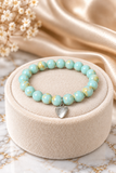 Mint beaded stretch bracelet with silver heart charm