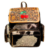 Western Genuine Leather cow hide backpack w/ tooling & cherry