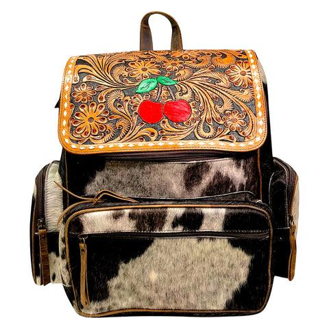 cowhide leather sierra backpack Western Genuine Leather cow hide backpack w/ tooling & cherry – Shop Southern Charm