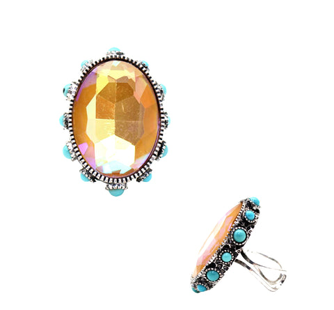 Rust oval bling ring turquoise stone trim