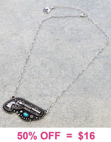 Western Pistol Pendant Necklace