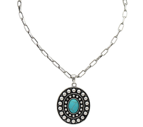 Western Oval Concho w/Stone Necklace