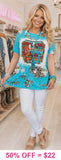 Turquoise & Leopard, Cactus Graphic Tee
