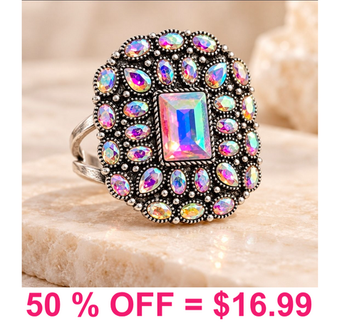 Western AB Glass Stone Cuff Ring