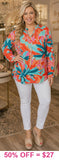Orange & Turquoise Floral Long Sleeve top