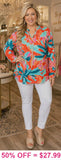 Orange & Turquoise Floral Long Sleeve top