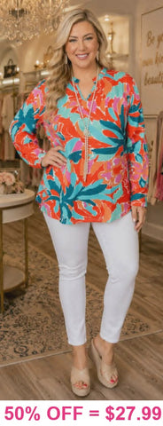 Orange & Turquoise Floral Long Sleeve top