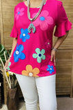 S, L  Flower print Pink bell sleeve top