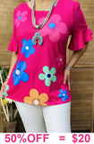 S, L  Flower print Pink bell sleeve top