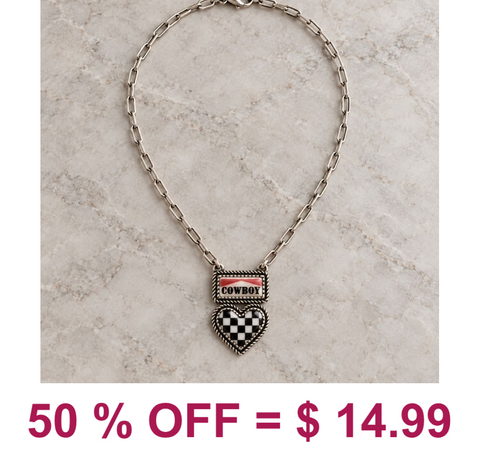 Western Checkerboard Heart Necklace