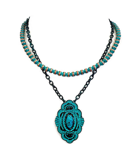 Pantina Turquoise Pendant Beaded Necklace