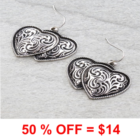 Western Double Heart Dangle Earrings