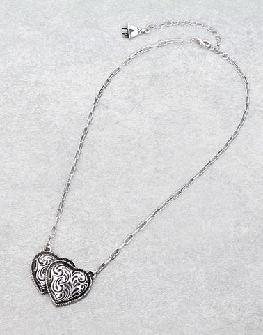 Western Etched Double Heart Necklace