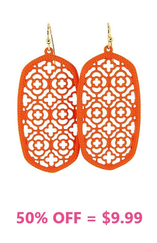 Neon Orange lattice oval earrings