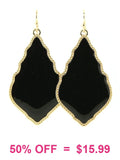 Black moroccan shaped enamel earrings with gold trim