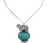 Western Floral Cow w/Turquoise Stone Necklace
