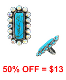 Western Ring with Turquoise Stone w/Rhinestones