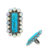 Western Ring with Turquoise Stone w/Rhinestones